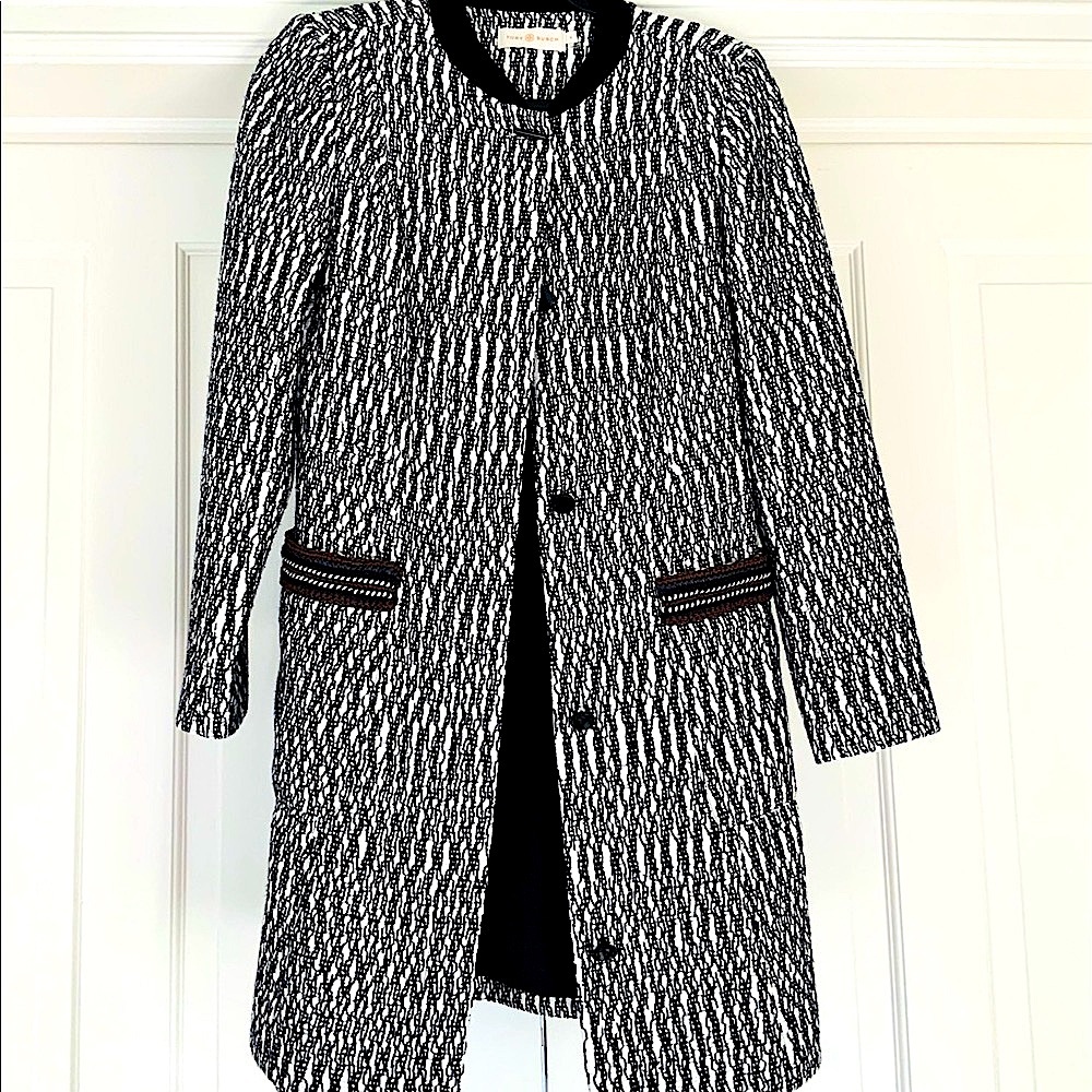Tory Burch blue white textured coat 4